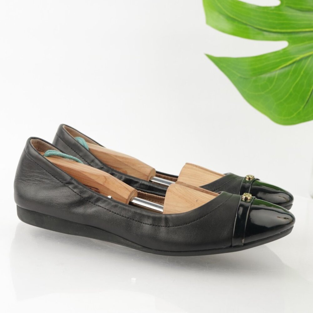 Cole Haan Womens Elsie Ballet Flats Size 8 Black Leather Cap Toe‎ Slip On Shoes